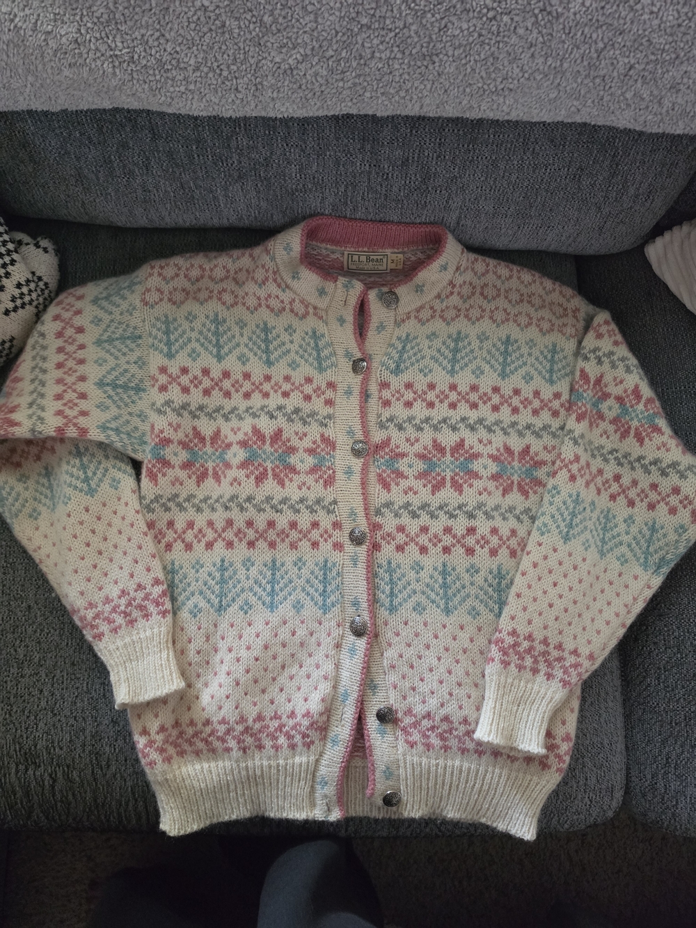 L.L. Bean Women's Pink & Cream Knit Sweater Cardigan - Picture 2 of 6